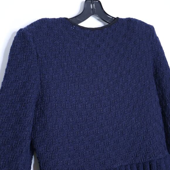 SELF-PORTRAIT Weave Knit Mini Dress Navy Tweed Metallic Long Sleeve Women's L - Picture 9 of 15